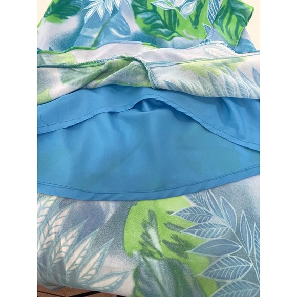 Women’s MIDI Dress 8 Spaghetti Straps High Low Ruffled Hem Blue Green Palm Trees - Picture 11 of 14